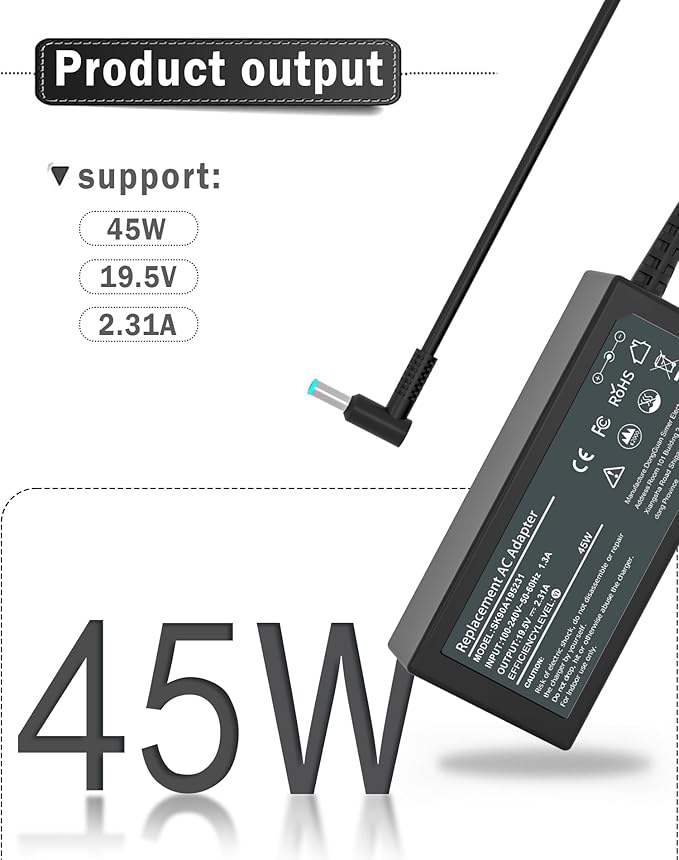 45W 19.5V 2.31A Charger Compatible with HP Laptop Computer, Pavilion x360 11 13 15, Zbook 14u G4 G5 15u 15, Notebook 14 15 17, Stream11 13 14, ProBook, EliteBook Smart Blue Tip Power Adapter