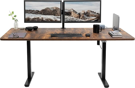VIVO Electric 71 x 30 inch Stand Up Desk, Height Adjustable, Rustic Vintage Brown Top Black Frame, Home and Office Furniture Sets, DESK-KIT-0B7N