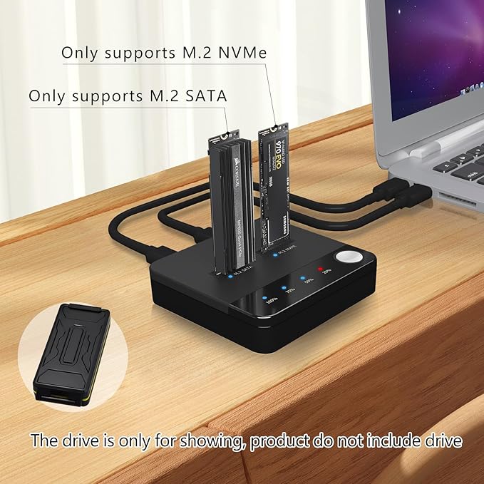 SETHDA M.2 NVME/SATA Duplicator, Dual-Bay Offline Clone M.2 NVME/SATA Docking Station, M.2 Reader 10Gbps for Both (M Key, B+M Key) PCIE NGFF Dock, Size 2230/2242/2260/2280/22110 Enclosure