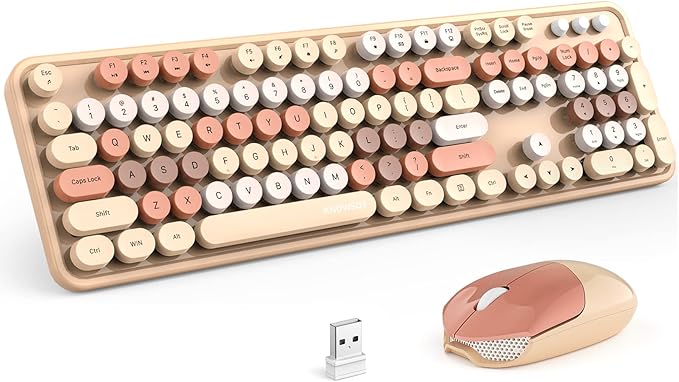 KNOWSQT Wireless Keyboard and Mouse Combo, MilkTea 104 Keys Full-Sized 2.4 GHz Round Keycap Colorful Keyboards, USB Receiver Plug and Play, for Windows, Mac, PC, Laptop, Desktop