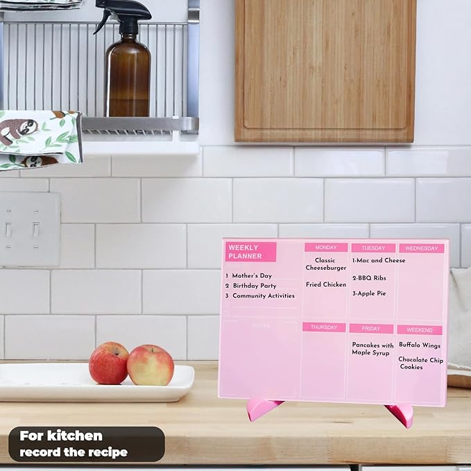 Desktop Thickened Acrylic Dry Erase Board, Weekly White Board with to Do List, Tabletop Whiteboard with Stand, Frameless Dry Erase Pink White Board，9.5"x6.7" for Office, Home, School(Desktop-PK-1724)