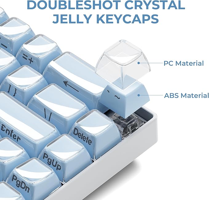 XVX Blue Keycaps, Crystal Jelly Keyboard Keycaps OEM Profile Side Printed Keycap Set Compatible with 61/68/84/87/98/100 ANSI Layout MX Switches Mechanical Keyboard