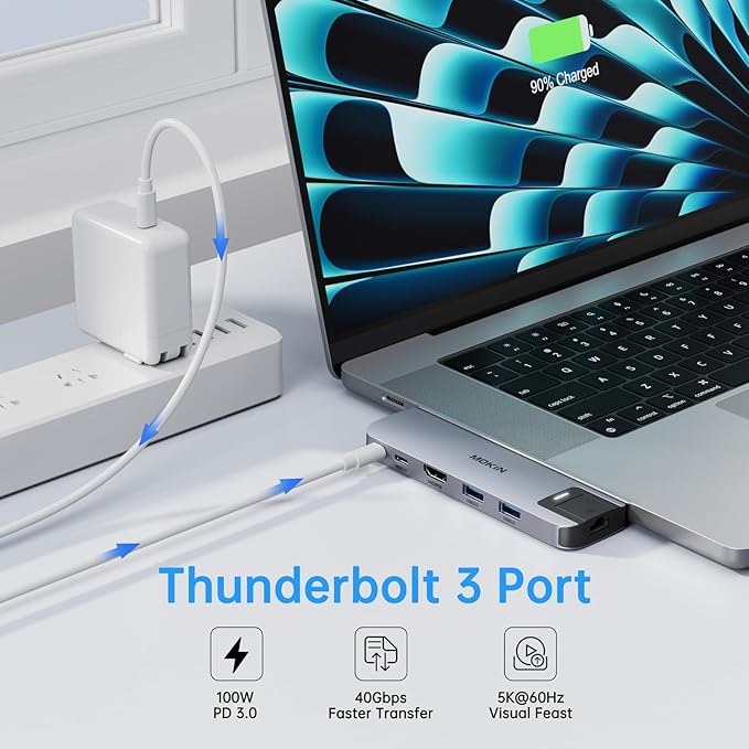 USB C Adapter HDMI Hub for MacBook Pro/Air M1M2M3 2023 2022 2021 13" 15" 16", Multiport MacBook Adapter MacBook Accessories with HDMI,Gigabit ethernet,Thunderbolt 3,USB C and 2 USB A 3.0 Data Ports