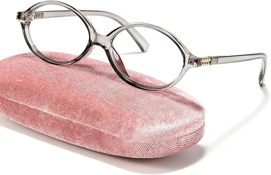Slocyclub Fashion Oval Blue Light Blocking Glasses for Women Men Vintage Oval Small Frame Eyeglasses Retro Glasses with Eyeglass Case, Grey