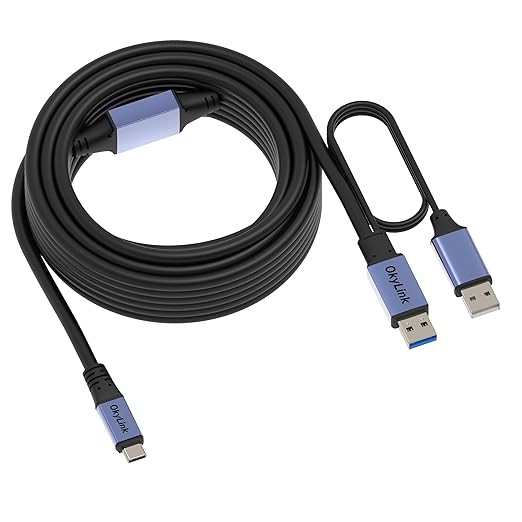 OkyLink Active USB 3.0/3.2 Gen1 A to C Data Cable 50ft/15M – High-Speed 5Gbps, Signal Booster, Optional Power, Long-Distance Cable for VR, External Storage, Docking Station, Printer