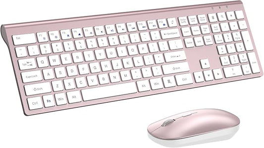 Wireless Keyboard and Mouse Combo, Full Size Keyboard and Mouse, Long Battery Life, Optical Mouse, 2.4G Lag-Free Cordless Mice Keyboard Set Ultra Slim Design for Computer, Laptop, PC, Windows (Pink)