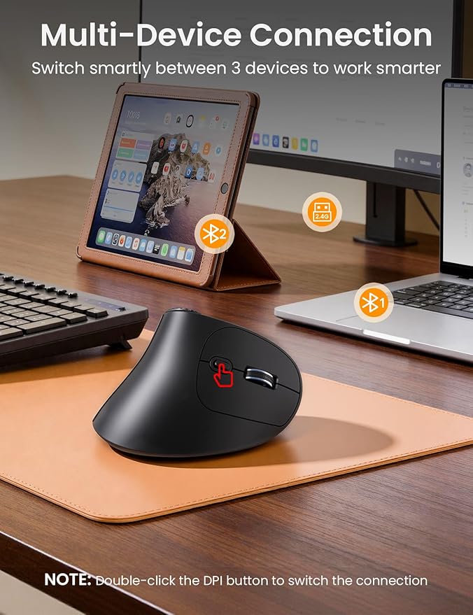 SABLUTE MAM51 Ergonomic Mouse Wireless with Side Scroll Wheel,Bluetooth Mouse with 4000 DPI,8 Buttons Office Wireless Computer Mouse,Small to Medium Sized Hands Vertical Mice for PC and Desktop-Black