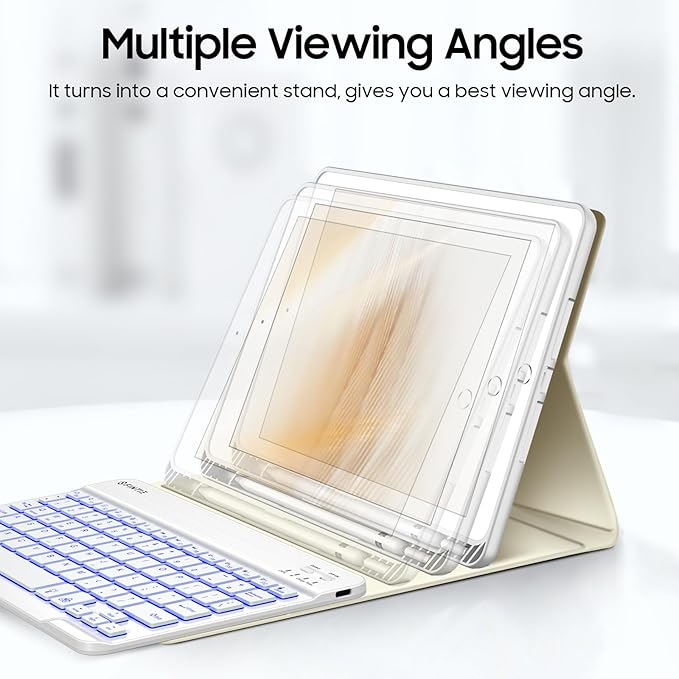 FINTIE Backlit Keyboard Case for iPad 9th / 8th / 7th Generation (2021/2020/2019) 10.2 Inch, Soft TPU Back Cover with 7 Colors Backlight Magnetically Detachable Bluetooth Keyboard, Starlight