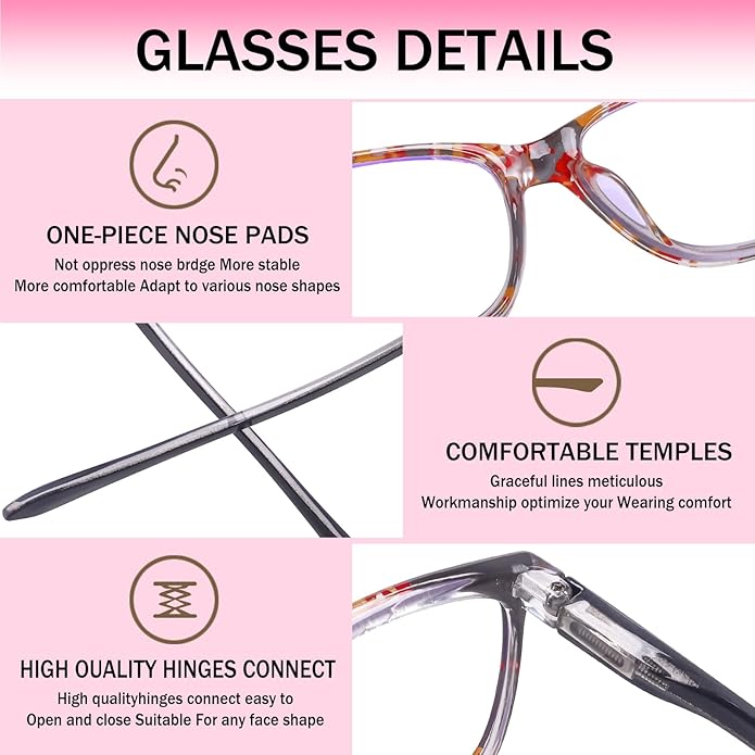 SIGVAN Ladies Reading Glasses Blue Light Blocking Spring Hinge Fashion Pattern Print Eyeglasses for Women