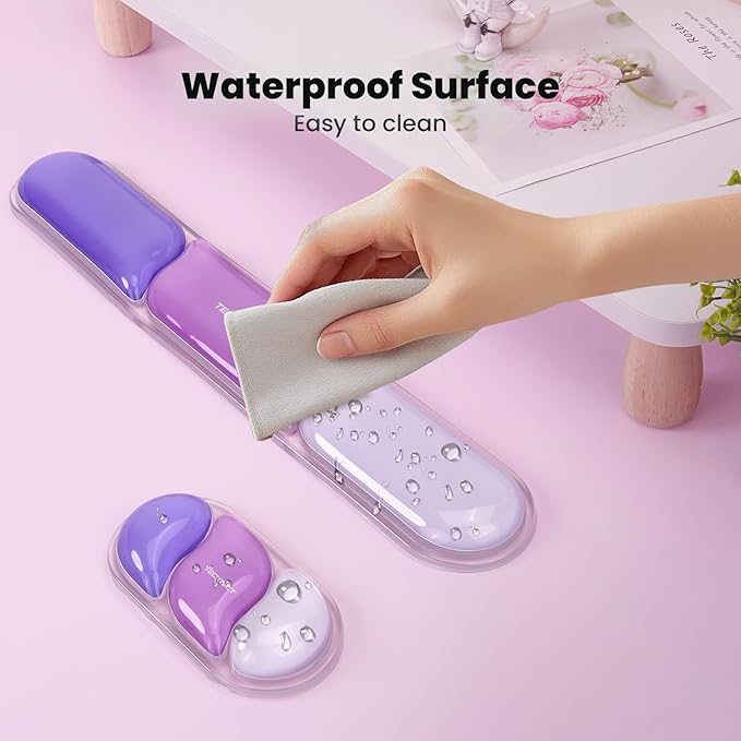 TECKNET Clear Gel Wrist Rest for Computer Keyboard, Ergonomic Gel Keyboard Wrist Rest Set for Typing Pain Relief, Comfortable Silicone Wrist Support Pad for Office/Computer/Laptop/Gaming, Purple