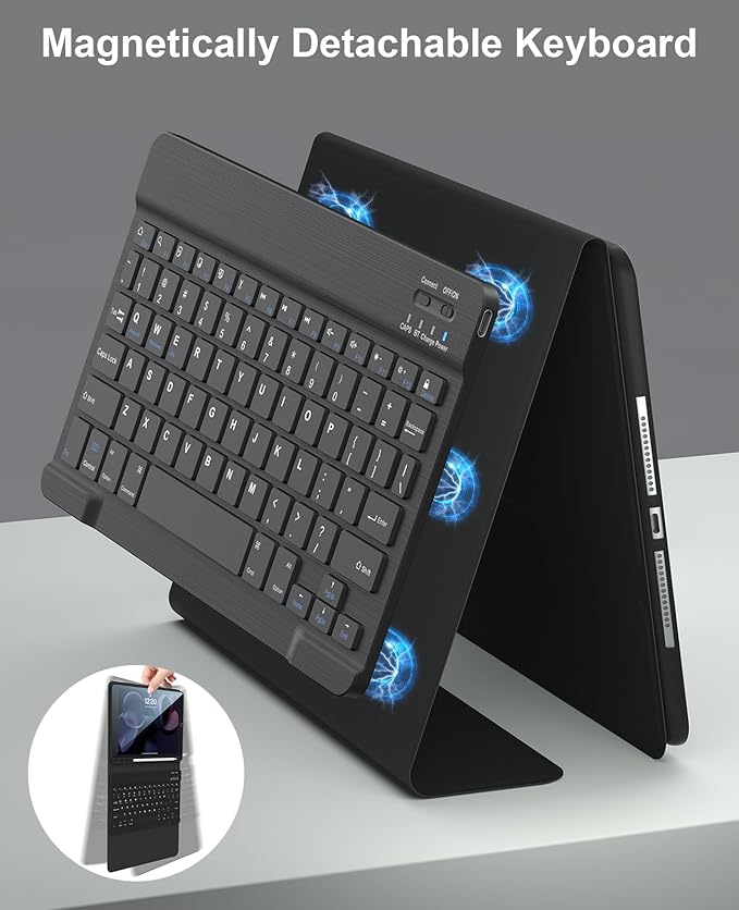 iPad 9th Generation Case with Keyboard, 10.2 inch Slim Smart Case Built-in Pencil Holder Folio Stand Cover Detachable Bluetooth Keyboard for iPad Keyboard Case 9th/8th/7th and iPad Pro 10.5" (Black)