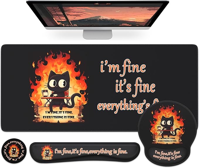 HAOCOO Dumpster Fire Mouse Pad with Wrist Rest, Ergonomic Keyboard Wrist Support, Large Gaming Desk Mat Set, Desk Protector Mat for Office Supplies