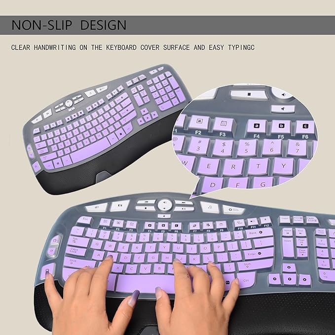 Keyboard Cover for Logitech K350 MK550 MK570 Wireless Wave Keyboard,Waterproof Silicone Keyboard Protector Skin for Logitech K350 MK550 MK570 Keyboard Protective Accessories(Gradient Purple)