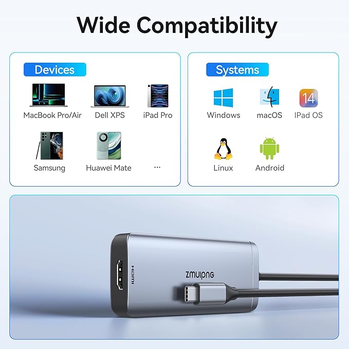 USB C Hub Adapter for MacBook Air, USB-C HD MI Dongle for MacBook Pro, 6 in 1 USBC HDMI Multiport Adapter Mac Converter with 4K HDMI,3 USB 3.0,SD/TF for Dell XPS, HP, Surface and Other Type C Devices
