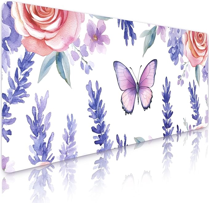 Bloss Butterflies + Flowers Desk Mat, Leather Desk Pad, Desk Matt for Desktop, Waterproof Desk Pad Mat, Computer Mat for Office Work/Home/Desk Protector(31.5 x 15.7 Inches)
