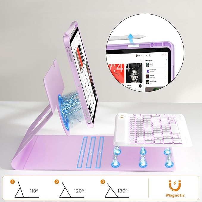 OYEEICE for iPad 6th Generation Case with Keyboard 9.7 inch - Detachable Backlit Keyboard, Upgraded Magnetic Cover with Pencil Holder for iPad Air 2nd Generation & iPad 6th/5th Gen - Purple
