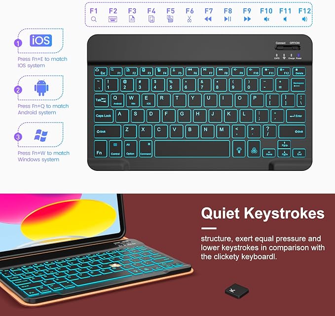 VIKESI Keyboard Case for iPad (A16,2025) 11th Generation/iPad 10th Generation Case (10.9" 2022),Premium Leather Smart Cover,Built-in Breathing Light,Function Row,Pencil Holder,Card Slots - Wine Red
