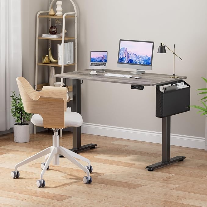 Grey Electric Compact Standing Desk - 40 Inch Small Office Computer Sit to Stand Desk for Work Study Writing, Mini Sit to Stand Desks Workstation Table for Adult Boys Girls Home Office Bedroom