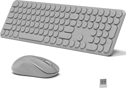 Wireless Keyboard and Mouse Combo, 110 Round Quiet Keys, Adjustable Optical Mouse, Share 1xUSB Receiver, Power Switch, for Windows Mac(Gray)