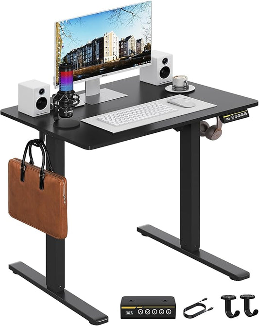Electric Standing Desk,32x24 Inches Adjustable Height Stand up Desk, Sit Stand Home Office Desk with Splice Board, 3 Preset Heights,Equipped with Hooks,Ergonomic Computer Desk Workstation，Black