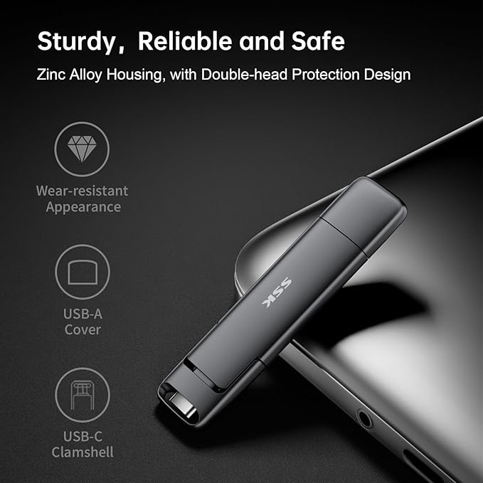 SSK 512GB SSD USB C Stick up to 1000MB/s,Fast Thumb Drive,Dual Drive Type-C + USB A 3.2 Gen 2 External Solid State Drives,USB Memory Stick for iPhone 15/PS4/Android Phone/Tablet/Windows/Mac