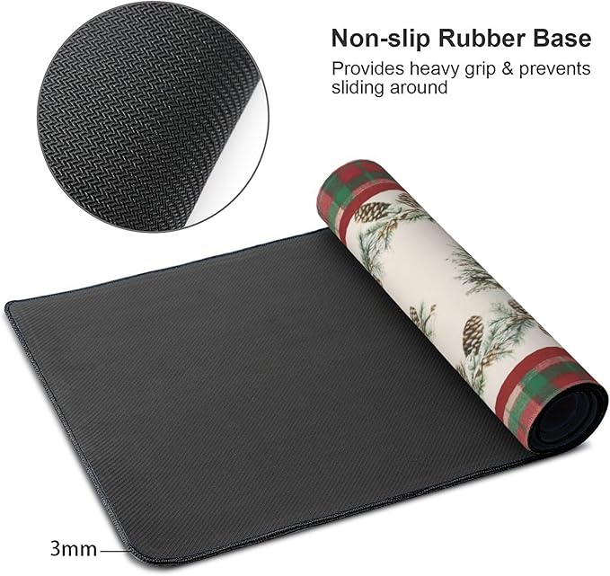 Christmas Tree Plaid XXL Desk Mat - Large Mouse Pad with Anti-Slip Base & Stitched Edges for Women, Festive Desk Pad for Computer, Keyboard and Home Office