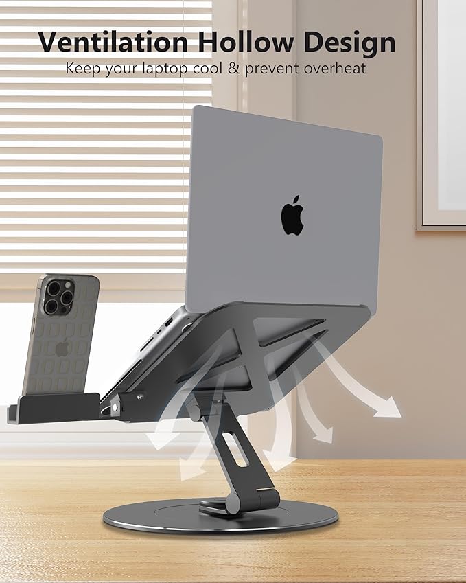 Adjustable 10-17.3" Laptop Stand for Desk with Larger Base & Phone Holder, Aluminum Desktop Organizer for Laptops, Ergonomic Printer Stand Fits MacBook, HP, Dell, All Laptops