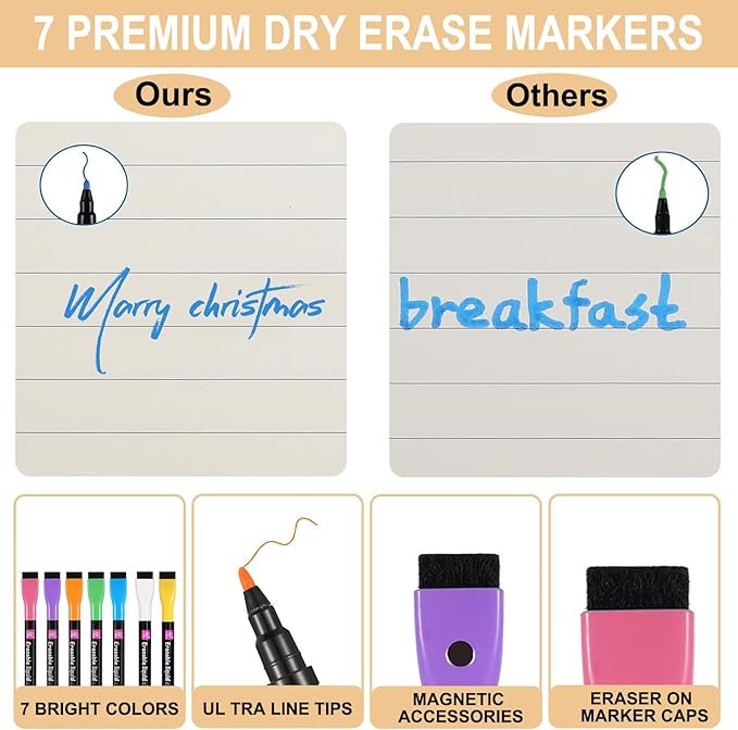 Acrylic Magnetic Dry Erase Board Calendar for Fridge 12" x 8" Black Weekly Planner Whiteboard for Refrigerator Magnet Planning Calendars to Do List Family House Kitchen Decor with 7 Colors Markers
