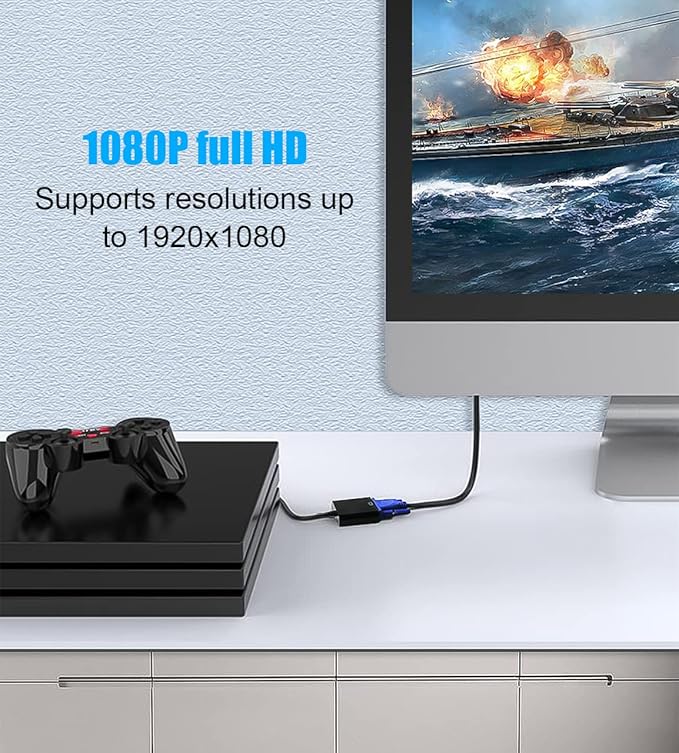 HDMI to VGA, Gold-Plated HDMI to VGA Adapter (Male to Female) for Computer, Desktop, Laptop, PC, Monitor, Projector, HDTV, Chromebook, Raspberry Pi, Roku, Xbox and More - Black (2 Pack)