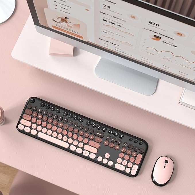 MOFII Wireless Keyboard and Mouse Combo, Cute Keyboard Full Size and Wireless Mouse, 2.4GHz Retro Typewriter Keyboard Mouse Set for PC/Desktop/Laptop/Windows (Black Berry)