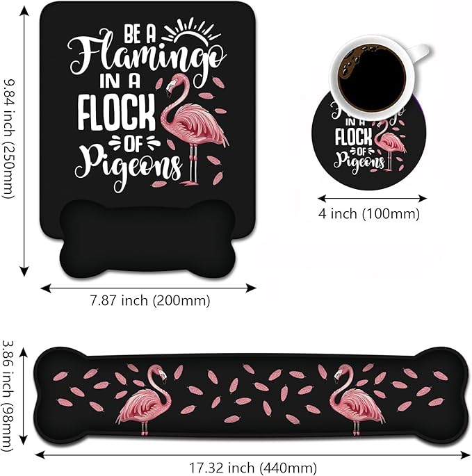 Keyboard Wrist Rest + Mouse Pad Wrist Rest Support Set with Coasters,Be a Flamingo in a Flock Pigeons Inspirational Quote Non-Slip PU Base,Easy Typing & Pain Relief for Home Office Working Studying