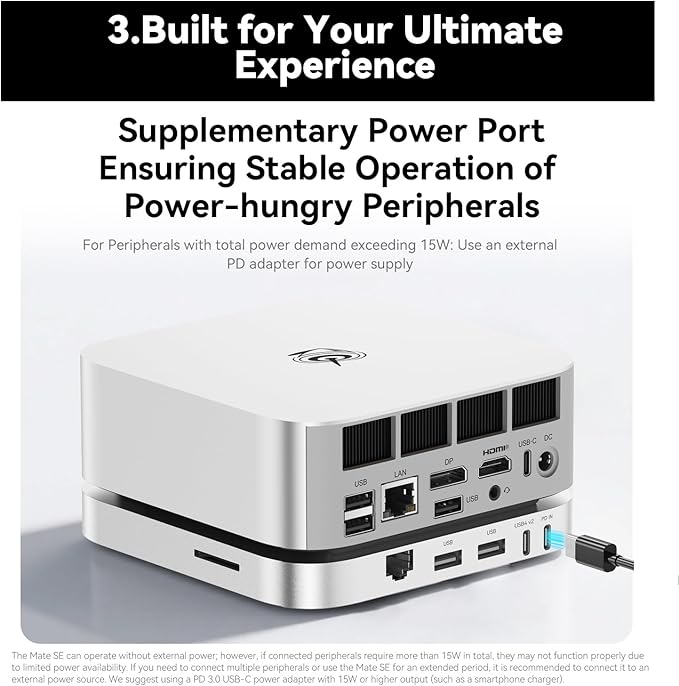 Beelink Mate SE-A Docking Stations for Beelink SER8/SER9 Pro Aluminum Alloy Body + Dual M.2 Slots (up to 2 * 8TB), with USB-C + 2* USB-A 3.0 + 2.5G LAN + SD4.0 + Type-C (PD3.0), Silver