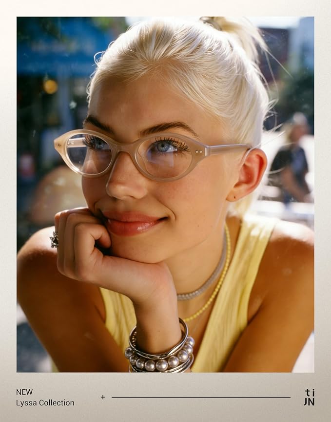 TIJN Lyssa Blue Light Glasses for Women Men,Retro 90s Oval Cat Eye Frame Eyeglasses,Lightweight TR90 Computer Gaming Eyewear