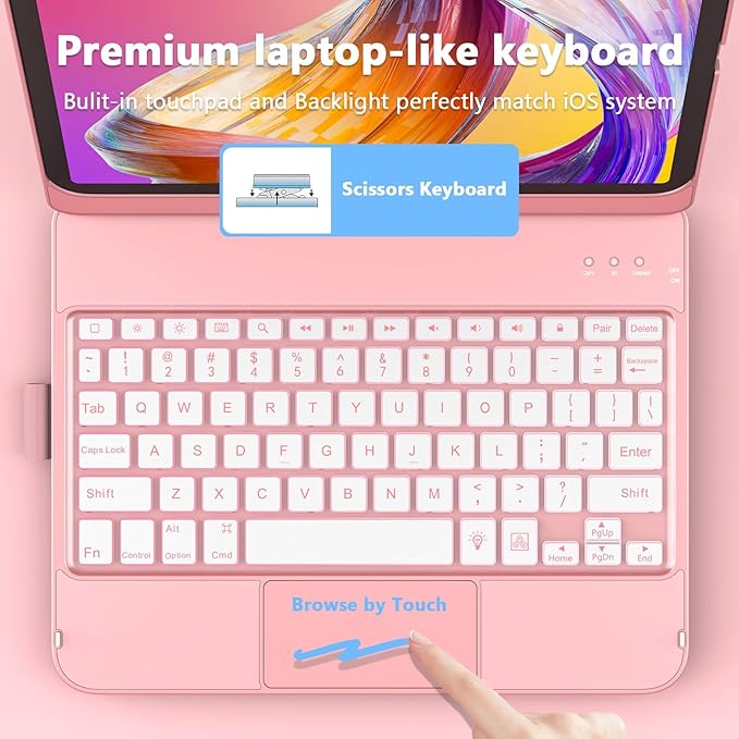 Touch Keyboard Case for iPad A16 11th Generation 2025/10th Generation 10.9 inch 2022,360° Rotatable for iPad 10th Generation Case with Keyboard- 10 Color Backlight Keyboard Case with Pencil Holder