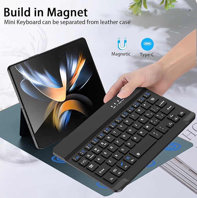 for Samsung Galaxy Z Fold 7 6 5 Keyboard and Mouse, Portable Mini 7.9 inch Bluetooth Keyboard with Leather Case and Capacitive Pen, 4 in 1 Set for Z Trifold Fold7 Accessories,Green