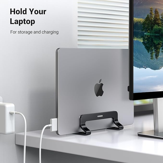 UGREEN Vertical Laptop Stand Holder for Desk Compatible with MacBook Pro, MacBook Air Stand Vertical Aluminum Adjustable for Up to 17.3 Inch Gaming Laptop, Black