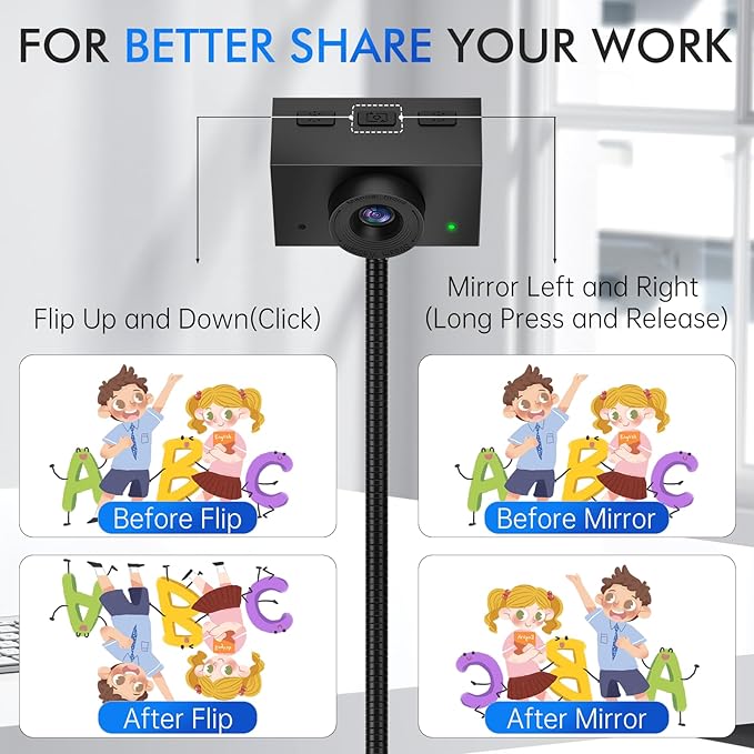 Webcam for PC, Laptop Camera USB Webcam with Adjustable Gooseneck, Flexible Positioning 1080P Computer Camera for Presentation, Desktop Demo, Full-Body View, Video Call, Zoom, Teams, Skype (Black)