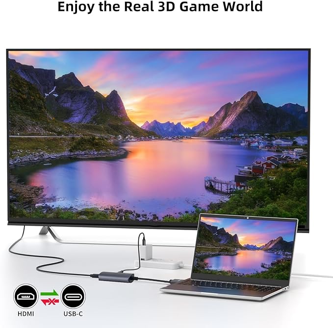 HDMI to USB C Adapter, 4K@60Hz Portable Monitor, AR Glasses XREA 0ne、Air 2 Pro/VTURE Pro/RayN0 Air 2s, HDMI Male(Source) to USB C Female(Display) Laptop,Switch,ROG Ally,Steam Deck