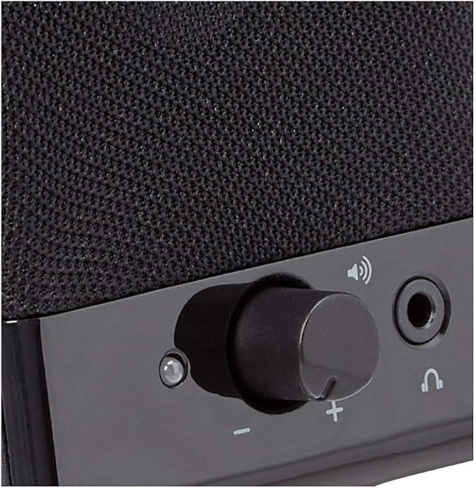 Amazon Basics USB-Powered Computer Speakers with Volume Control for Desktop or Laptop PC, Compact Size, Headphone Jack, Portable, Plug-N-Play, Black