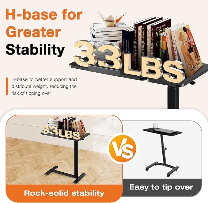 Sweetcrispy Small Standing Desk Rolling Table Adjustable Height, Laptop Mobile Stand with Wheels, Portable Computer Workstation with Tiltable Desktop for Teacher Classroom Home Office, Black