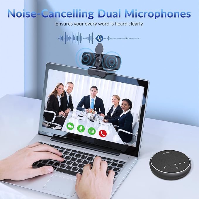 4K Webcam for PC with Stable Auto Focus, Smooth Video, 2 Noise-Cancelling Microphones, USB Plug & Play, Ideal for Online Teaching, Meetings, and Remote Communication