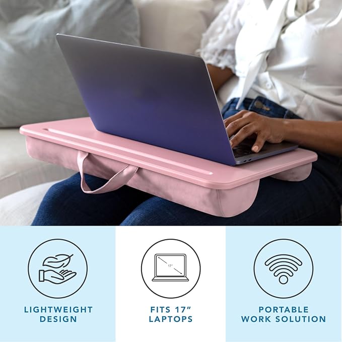 LAPGEAR Original Lap Desk – Large (17.9” x 13”) | Fits Up to 17.3” Laptops | Cushioned with Device Ledge, Pencil Tray & Handle | Portable & Lightweight | Rose Quartz – Style No. 45154