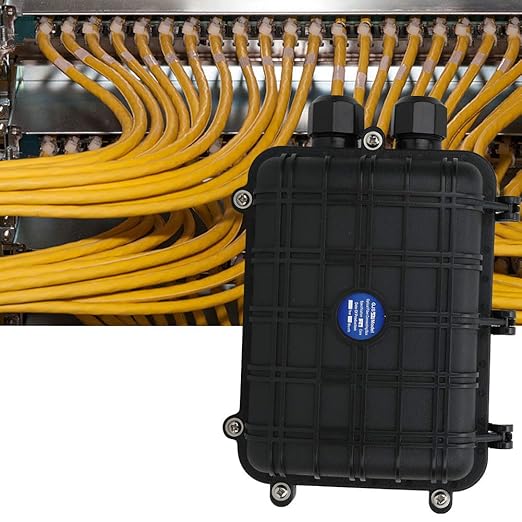 1 in 1 Out Horizontal Fiber Optic Splice Enclosure, IP68 24 Core Connection Box, Reinforced Plastic Optical Cable Junction Case for Overhead Pipeline and Direct Burial (48 cores)