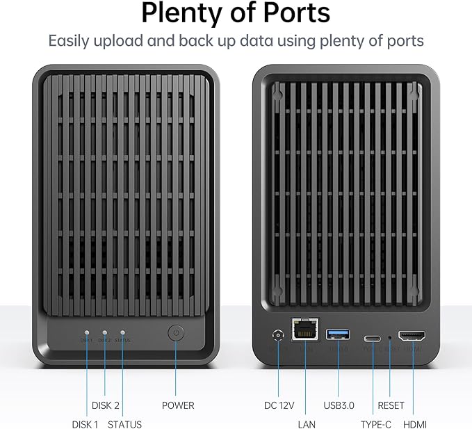 Yxk Zero1 2-Bay Desktop NAS, Maximum 60TB (Diskless), User-Friendly Home NAS Storage, Private Security & Remote Access, Silent, 4GB RAM, 2.5GbE Port, 4K HDMI, Network Attached Storage