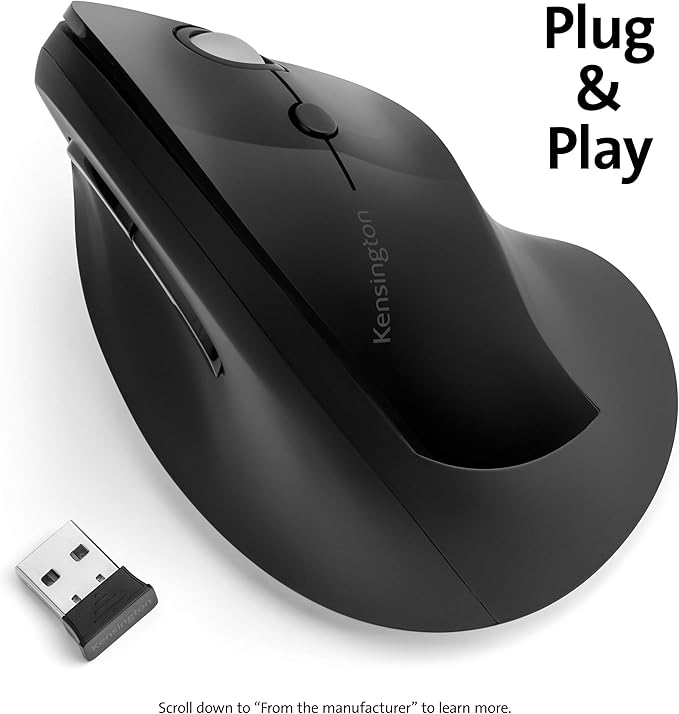 Kensington Pro Fit Ergo Vertical Wireless Mouse- Black (K75501WW), 2.8"x3"x4.4"