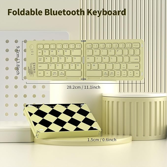 Foldable Mini Bluetooth Keyboard, Portable Compact Wireless Rechargeable Keyboard with 67 Slim Quiet Keys, Cute Pocket-Sized Travel Keyboard for iPad iPhone Android Tablet Mac Windows-Brown Coffee