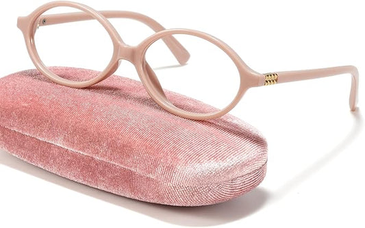 Slocyclub Fashion Oval Blue Light Blocking Glasses for Women Men Vintage Oval Small Frame Eyeglasses Retro Glasses with Eyeglass Case, Pink
