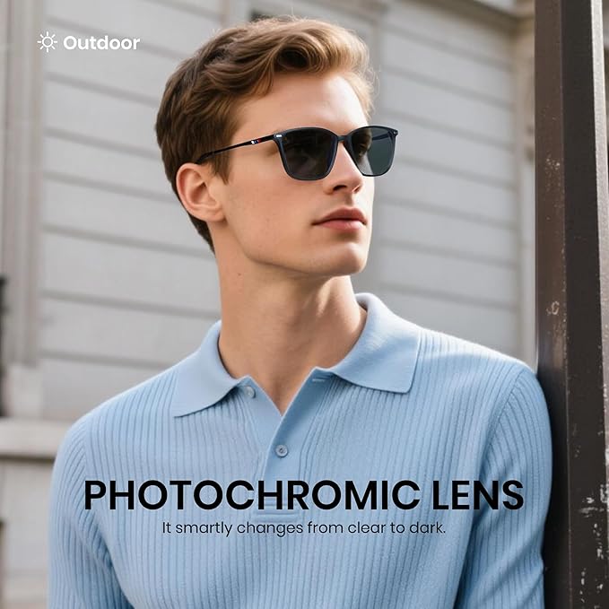 Cyxus Blue Light Blocking Glasses Photochromic Men Square Computer Gaming UV400 Protection 8208iT43