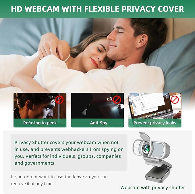 Full HD 1080P White Webcam with Privacy Shutter and Tripod, Pro Streaming Web Camera with Microphone, Widescreen USB Computer Camera for Laptop Desktop Mac