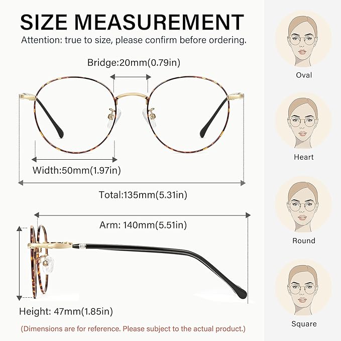 Cyxus Blue Light Glasses for Men and Women, Round Metal Frame Computer Eyeglasses for Office, Gaming, Reading 8090